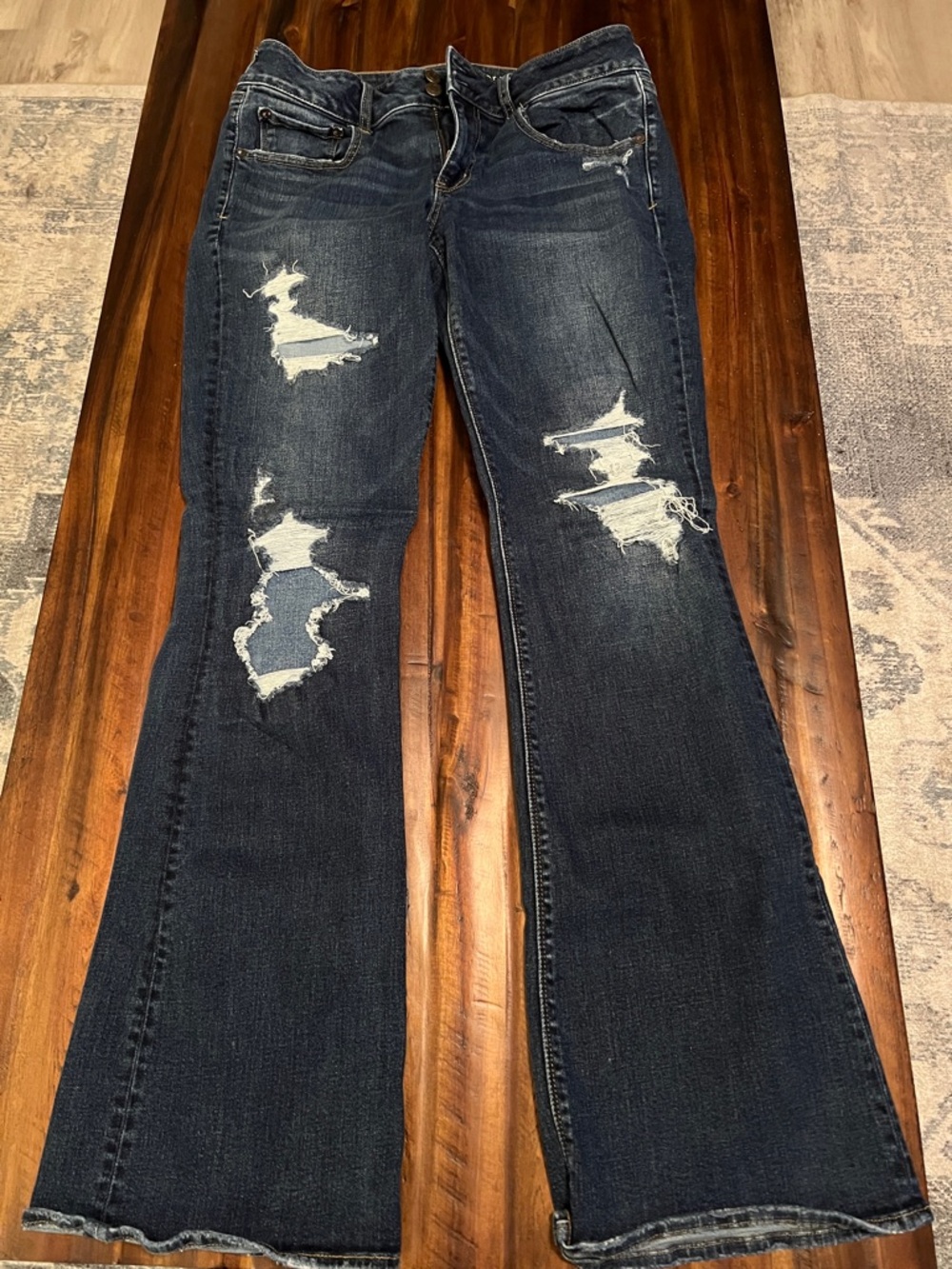American Eagle Outfitters Distressed Dark Blue Flare Jeans